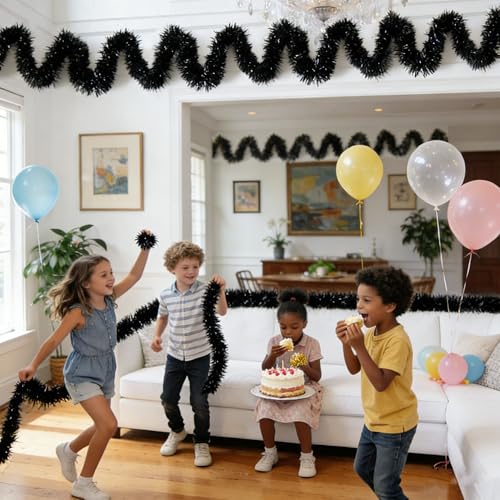 Black Tinsel Garland - 33 Ft Halloween, Gothic, Masquerade & Party Decor - Variation: Black