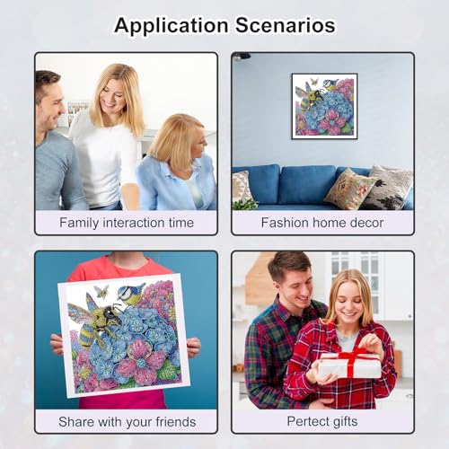 Diamond Painting Kit for Adults Bee & Hydrangea Special Shape 12x12in - DIY Wall Art Gift