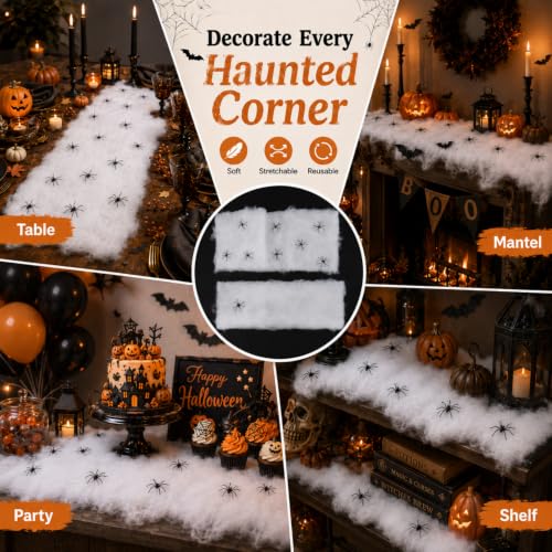 Halloween Spider Web Decor Set with 40 Black Spiders - Spooky Indoor Decoration