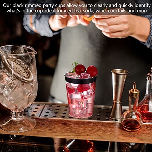 10oz Black Rimmed Disposable Plastic Cups - Elegant Party Tumblers, 200 Pack
