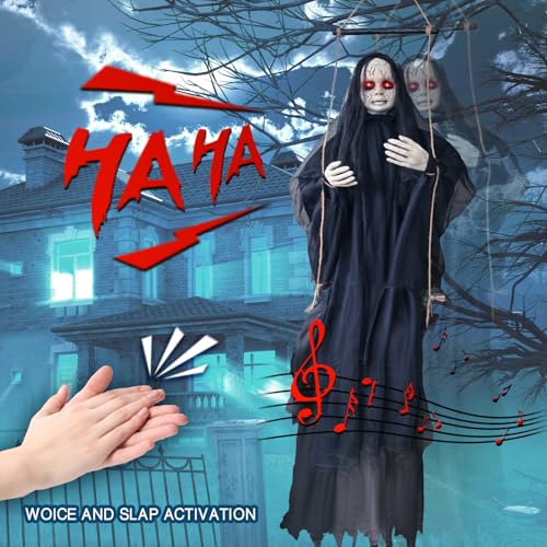 Halloween Hanging Ghost Decoration with Glowing Eyes & Sound - Indoor/Outdoor Spooky Ghost Girl
