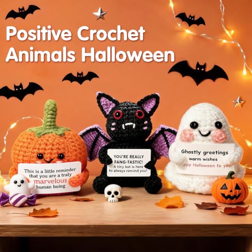 Halloween Crochet Animal Decorations Set - Pumpkin Ghost Bat, 3 Pieces