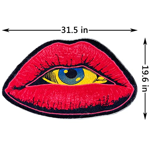 Red Lip Devil Eye Shape Plush Rug - Cute Bedroom Door Mat Non-Slip Bathroom Carpet
