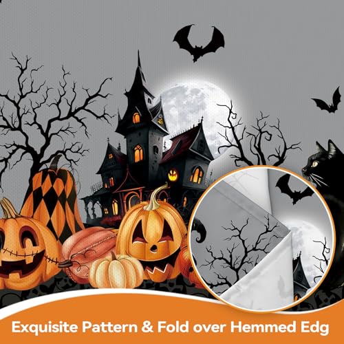 Fall Pumpkin Plaid Cat Bat Tree Rectangle Table Cloth 60x84 Inch