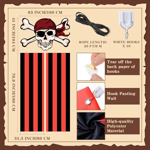 Halloween Pirate Party Banner & Door Curtain Set with Hooks - Photo Backdrop Decorations