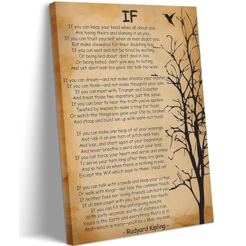 Kipling Poem Canvas Wall Art - 12x16 Inch Inspirational Decor with Frame & Hooks Variation of This Listing