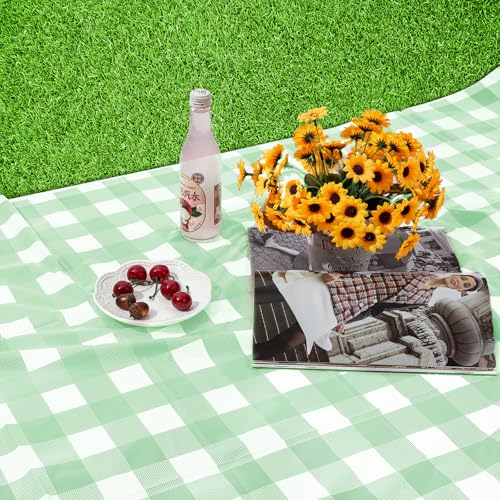 Sage Green & White Gingham Disposable Tablecloths 54x108 Inches - 3 Pack