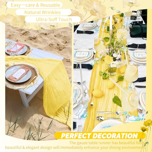 Light Yellow Cheesecloth Table Runner 17x108 Inches - 18 Pack Boho Home Decor