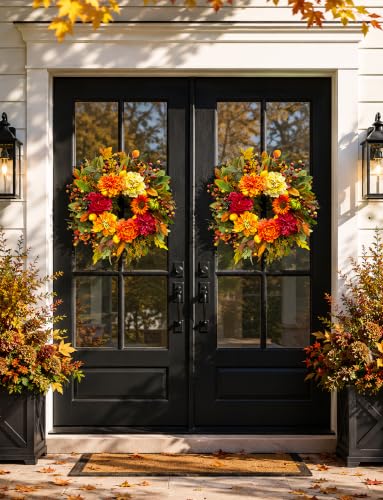 24 Inch Fall Wreath for Front Door - Autumn Decor for Home & Entryway