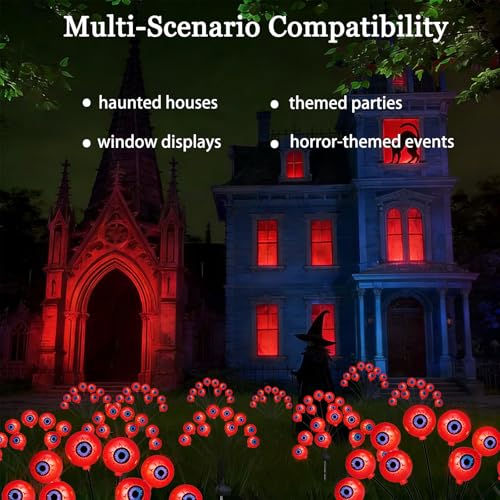 Halloween Red Eyeball Solar Garden Lights - Spooky Outdoor Decor, Waterproof, 10 LEDs, Pack of 2
