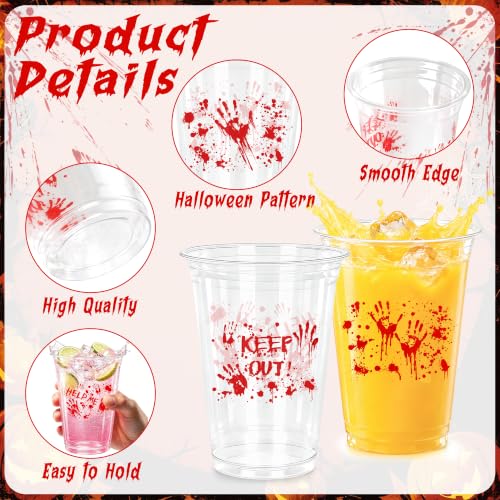 Bloody Handprint Halloween Plastic Cups 14oz - 50 Pack, Spooky Horror Decor