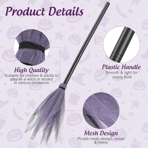 Kids Halloween Witch Broom Prop - 35.4 Inch Lightweight Plastic Cosplay Accessory