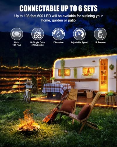 66ft Connectable Color Changing Rope Lights Outdoor - 200 LED String Lights