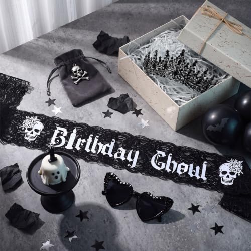 Gothic Birthday Ghoul Decoration Set with Lace Belt & Crown - Black Halloween Party Accessories