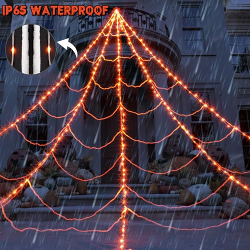 Halloween Spider Web Lights with Spider & Cobweb - Orange - 250LED Outdoor Decoration
