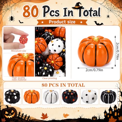 Halloween Pumpkin Mini Resin Figurine Set - 80 Pieces, Black, White & Orange Variations