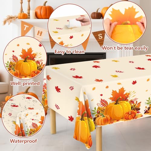 Thanksgiving Pumpkins Disposable Rectangular Fall Tablecloth Set - 3 Pieces, 54 x 108 Inches