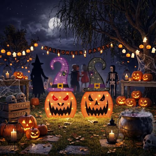 Veltenovaire 28-inch Halloween Lighted Pumpkin Set of 2 - Outdoor Decor