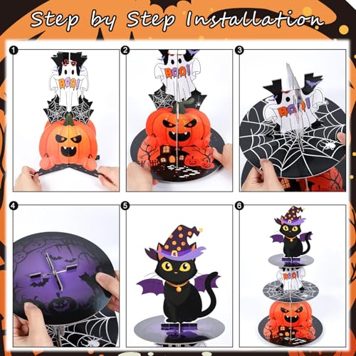 Halloween 3-Tier Pumpkin Ghost Black Cat Cupcake Stand - Party Decorations
