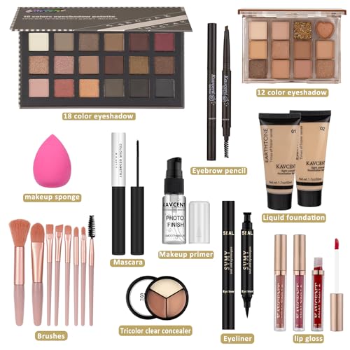 Teen Makeup Kit with Eyeshadow, Lip Gloss, Foundation & Brushes – All-in-One Cosmetics Set for Girls