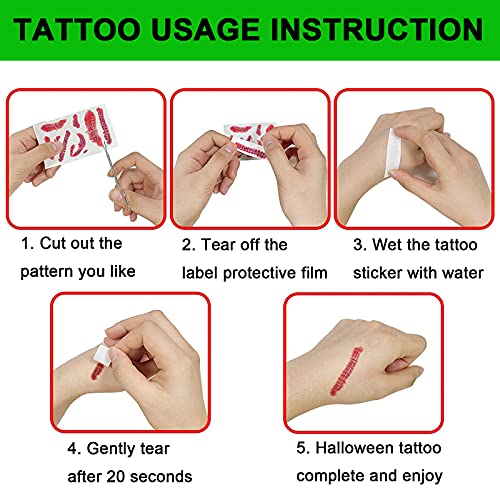 9 Sheets Fake Bloody Wound & Scar Temporary Tattoos Halloween Makeup Props