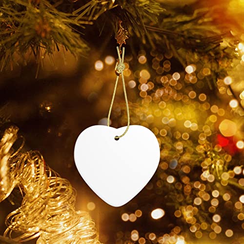 Personalized Ceramic Heart Christmas Ornament - White Holiday Tree Hanging Decor