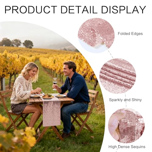 Rose Gold Table Runners 10 Pcs - Sequin Party Decor for Weddings & Events