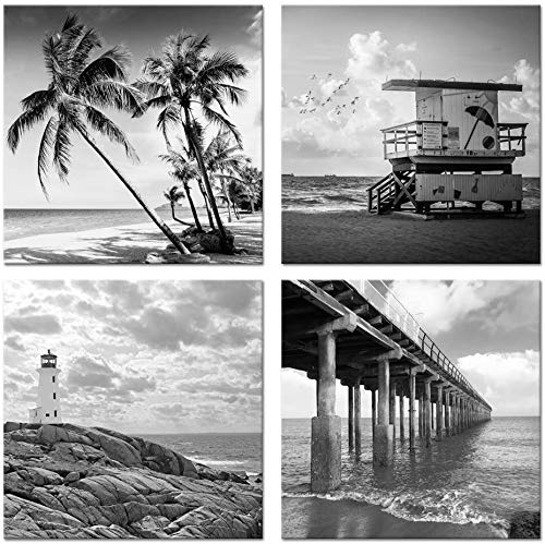 16x16 Inch Multi Panel Beach Wall Art Florida Seascape Lighthouse Set - Ready to Hang