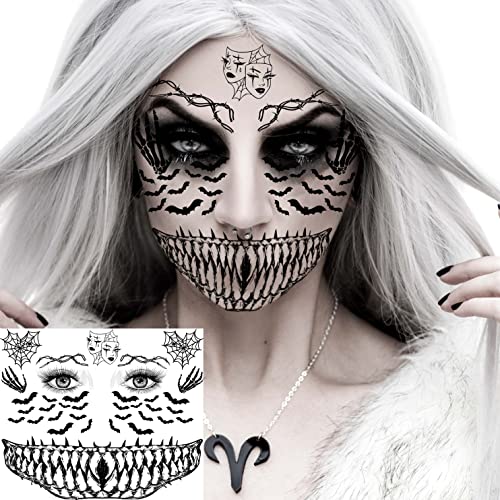 Halloween Face Tattoos Set - 4 Sheets Scary Makeup & Wound Stickers - Variation of THIS listing