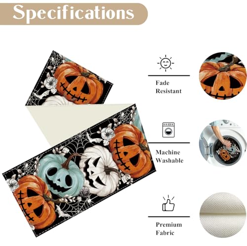Halloween Spooky Pumpkin Table Runner - 13x72 Inch Modern Design for Festive Decor
