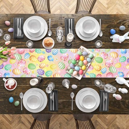 Easter Colorful Egg Table Runner 13x72 Inches Spring Flowers Cotton Linen Decor — Variation of Easter Eggjim5339