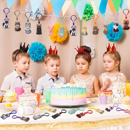 Cat Keychains Bulk 24 Pack - 12 Styles Kids Party Favors