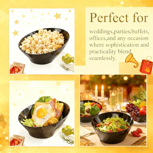 16 Pack Black Plastic Serving Bowls for Weddings & Parties - Angled Design, 20oz