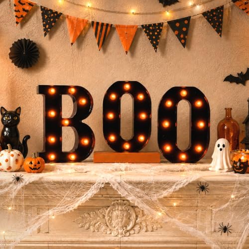 Lighted Halloween BOO Marquee Sign for Indoor Outdoor Decor - Spooky Home Party Accent