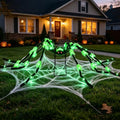 Green Light Up Halloween Giant Spider - 8 Modes, 80-Inch Wide Yard Decor