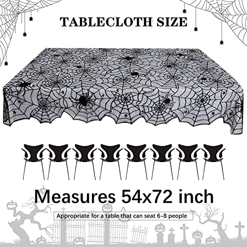 Halloween Black Lace Tablecloth 2 Pack - 54x72 Inch Spider Cobweb Design, Rectangular