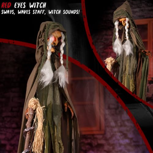 Animated 69-Inch Talking Witch Halloween Prop with Sound & Light-Up Eyes