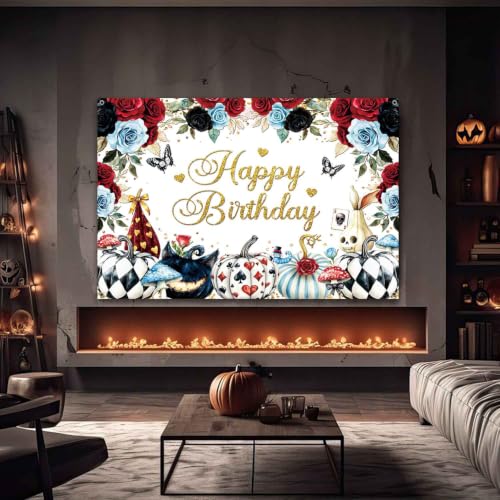 Wonderland Birthday Backdrop 8x6ft Halloween Floral Fairy Theme Photo Background - Variation of Birthday