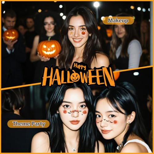 Halloween Face Tattoos - 12 Pack Kids Makeup Stickers with Pumpkin & Spooky Designs - Variation C