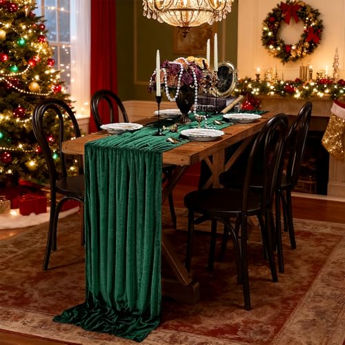 Velvet Table Runner Set - Emerald Green 29x120 Inch 3-Piece Christmas Decor