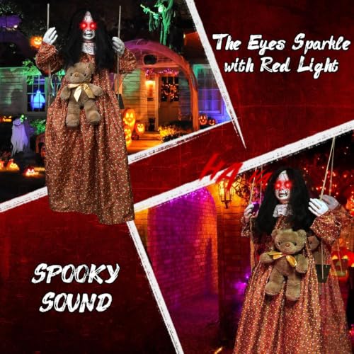 3.9 Ft Halloween Animatronic Hanging Girl with Creepy Sound Light Eyes Indoor Outdoor Decor