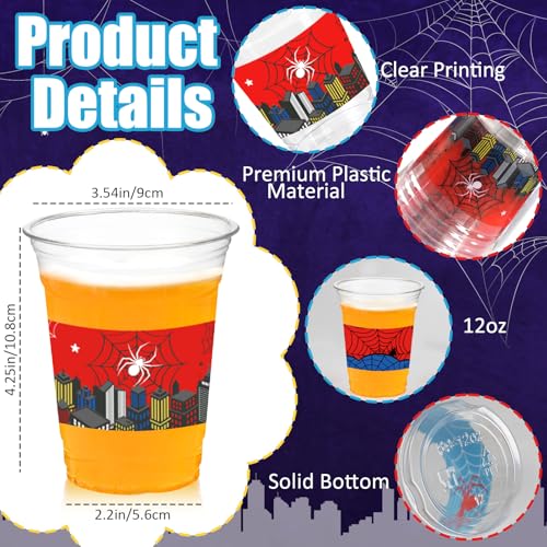 50 Pack Spider Web Party Cups - 12oz Red & Blue Disposable Party Supplies