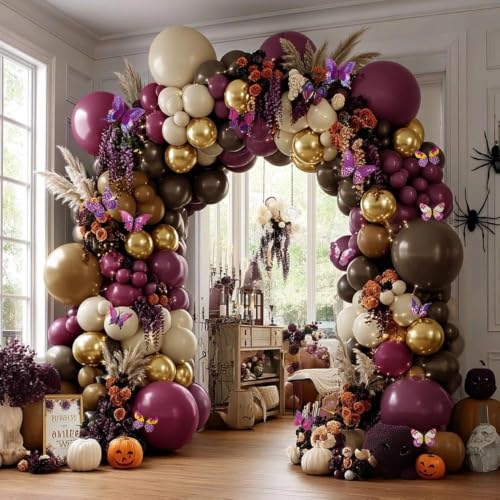 Purple Brown Double Stuffed Balloon Arch Kit with Butterfly Decor for Weddings & Parties - Variation of THIS listing