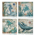 Beach Wall Art Set - Ocean Sea Turtle Octopus Canvas Pictures, Variation Ocean 02