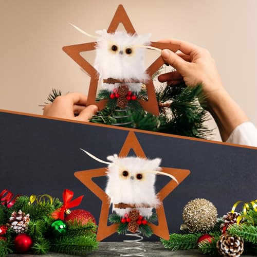 11 Inch Christmas Owl Tree Topper with Star Frame - Holiday Decor