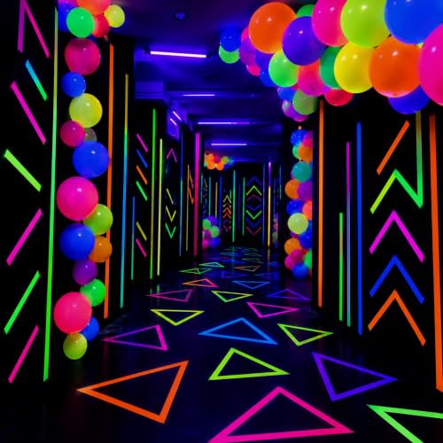 UV Neon Balloons & Gaffer Tape Set for Glow Party Decorations - 110 Pieces