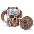 Viking Skull Mug with Coaster Design-2 17oz Stainless Steel Drinkware - Medieval Beer & Coffee Mug