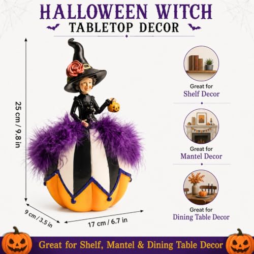 Halloween Witch Figurine with Pumpkin and Basket - Black and White Home Decor