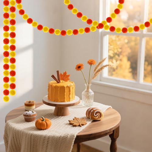 Artificial Marigold Garland Set - 5 Feet Orange & Yellow for Diwali Wedding