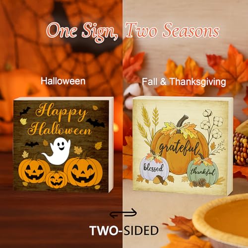 Reversible Wooden Fall Decor Pumpkin Halloween Thanksgiving Sign